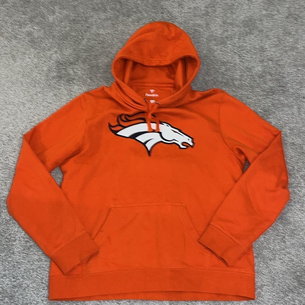 Reebok Men's Orange Pullover Hoodie with Denver Broncos Logo